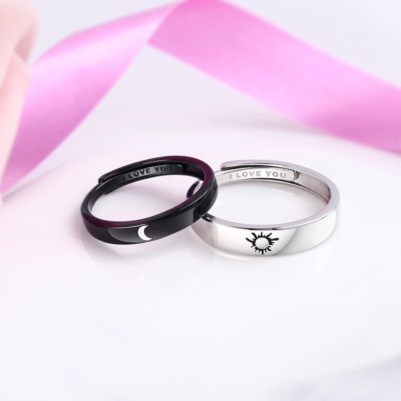 Beydodo 925 Silver Rings Custom Adjustable Sun and Moon Matching Rings Engraved I Love You Couples Rings Wedding - Image 5